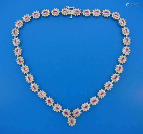 Pink Sapphire Diamond White Gold NECKLACE 1980s