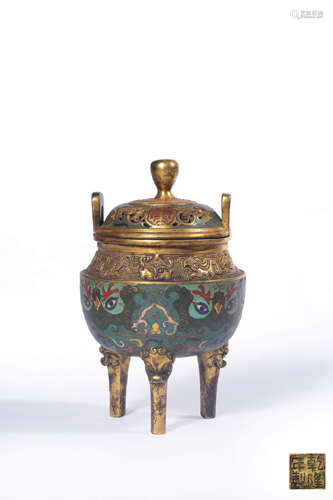 chinese cloisonne enamel tripod censer