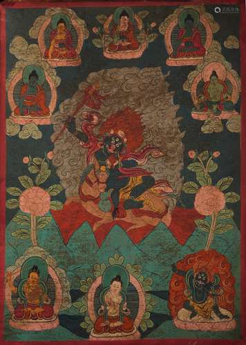 chinese polychrome thangka of buddha