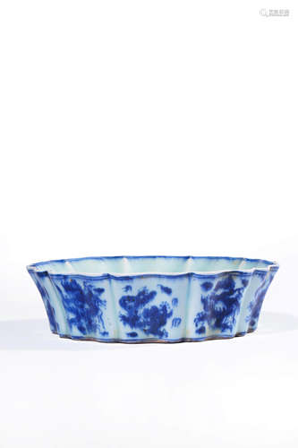 chinese blue and white porcelain decagonal wash