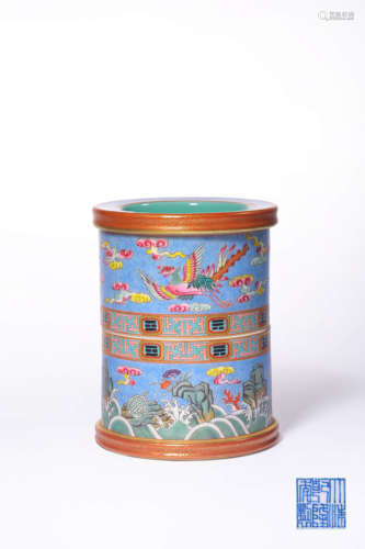 chinese yangcai porcelain revolving brush pot