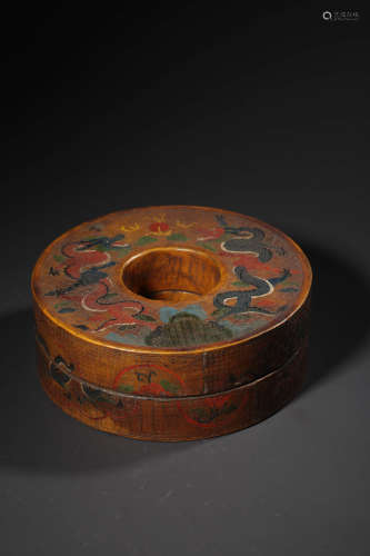 chinese  lacquer  round bead box