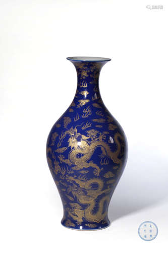 chinese sacrificial-blue porcelain olive-shaped vase