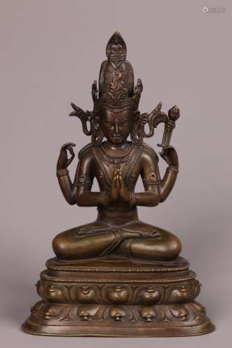 Alloy Copper Statue of Avalokitesvara with Four Arms