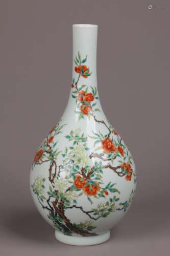 Famille Rose Vase with a Long Neck