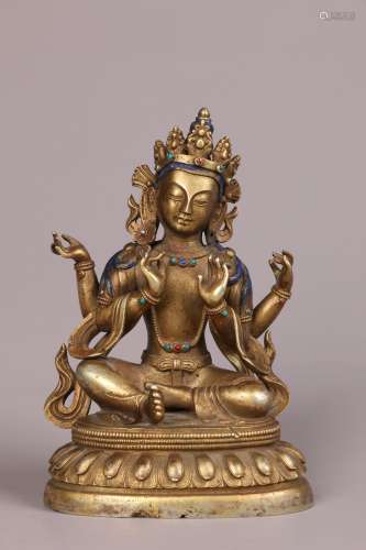 Gilt Silver Statue of Avalokitesvara with Four Arms