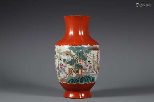 Red-glazed Famille Rose Vase