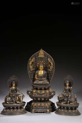 A Set of Statues of Sakyamuni, Manjusri Bodhisattva and Sama...