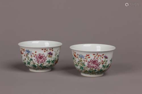 A Pair of Famille Rose Cups