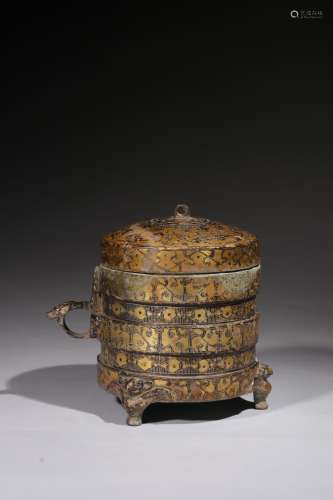 Copper Lidded Pot with Gold and Silver Inlay