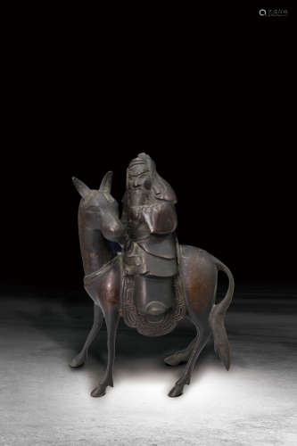 清 銅關公騎馬像