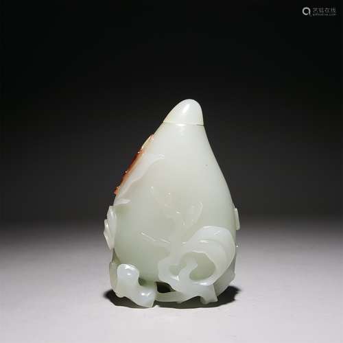 A HETIAN JADE HAPPINESE AND LONGEVITY SNUFF BOTTLE