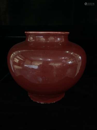 A DAOGUANG RED GLAZE WIDE MOUTH ZUN