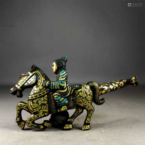 A WARRING STATES PERIOD CHARACTER HORSE RIDING SHAPE BELT HO...