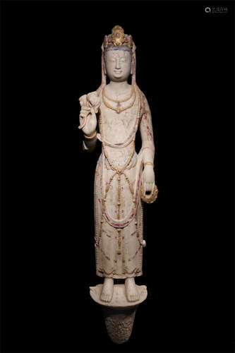 A NORTHERN WEI DYNASTY WHITE MARBLE CARVED KWAN-YIN STATUE