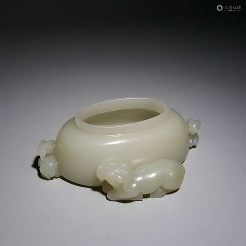 A HETIAN JADE THREE SHEEP KAITAI BRUSH WASHER