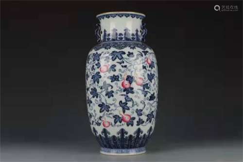 A QING DYNASTY QIANLONG BLUE AND WHITE WITH COLORED DECORATI...