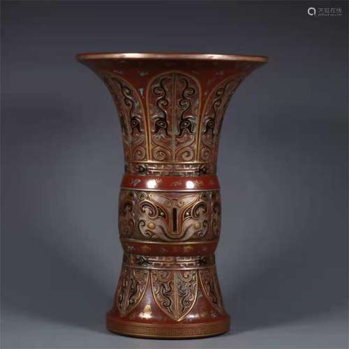 A QING DYNASTY QIANLONG BRONZE GLAZE CODIAEUM TAOTIE PATTERN...