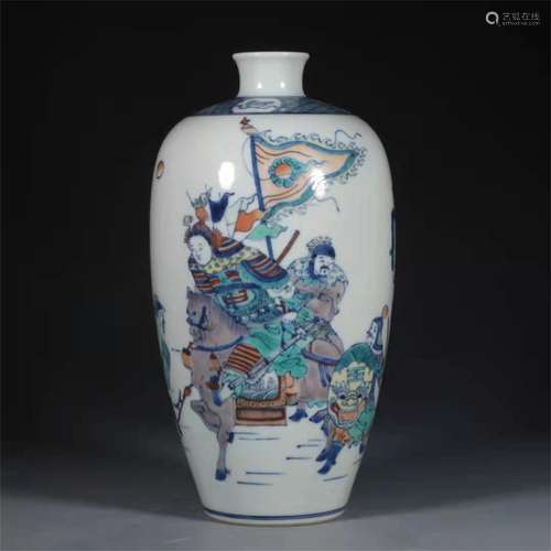 A YONGZHENG CLASHING COLOR WARRIOR FIGURE PLUM VASE