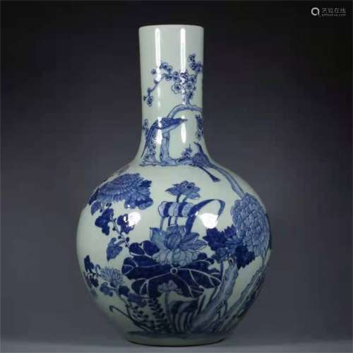 A QING DYNASTY JIAQING PEA GREEN GLAZE BLUE AND WHITE PEONY ...