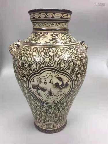 A SONG DYNASTY JIZHOU KILN COLORED PAINTING DOUBLE EARS JAR