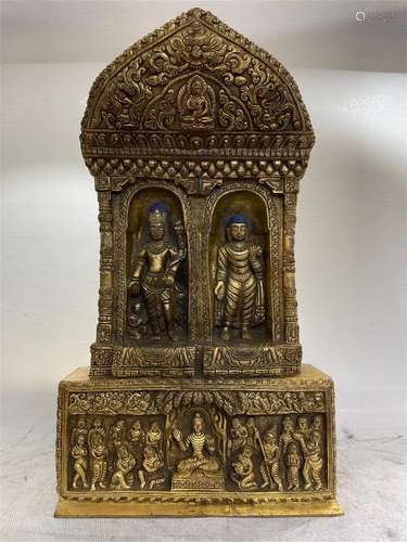 A GILT BRONZE SAKYAMUNI BUDDHSIM BUDDHA CAGE STATUE