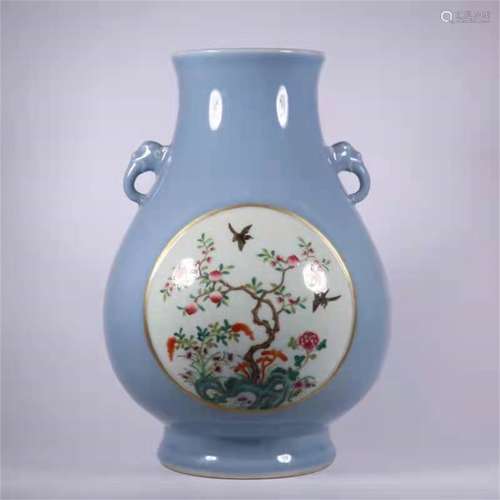 A QING DYNASTY QIANLONG CELESTE BLUE GLAZE WINDOWING FLOWER ...