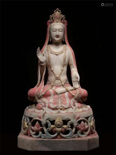 A NORTHERN QI DYNASTY WHITE MARBLE CARVED KWAN-YIN STATUE