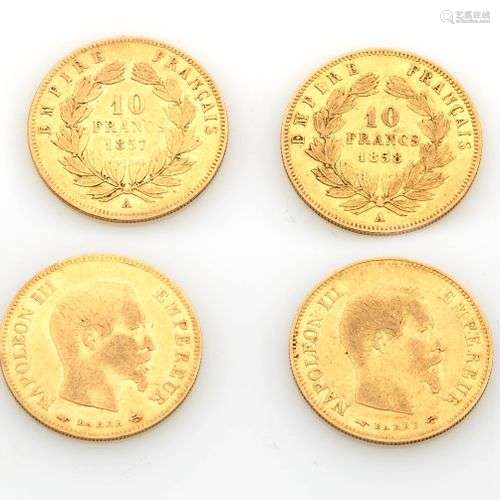 Deux pièces de dix francs en or à l'effigie de Napoléon III ...