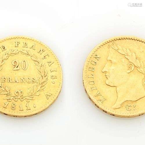 Pièce de vingt francs en or à l'effigie de Napoléon Empereur...