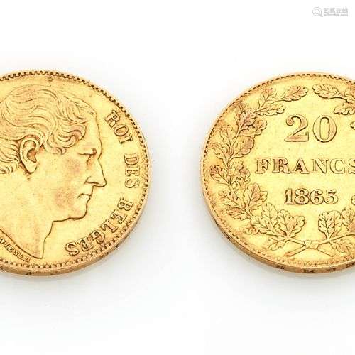 Pièce de vingt francs en or à l'effigie de Léopold premier r...