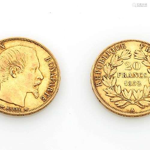 Pièce de vingt francs en or à l'effigie de Louis Napoléon Bo...