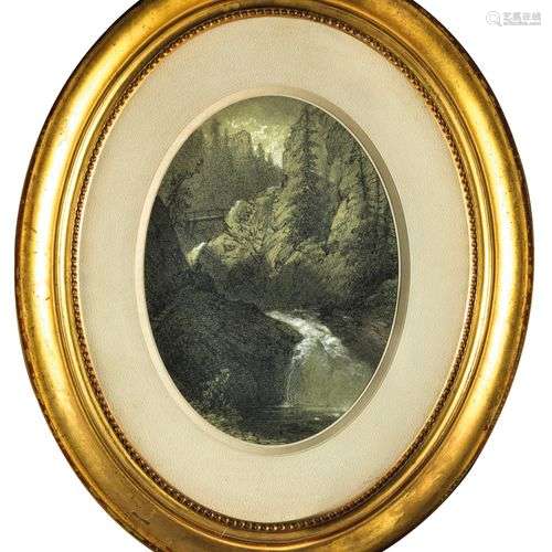 Charles PENSÉE (1799 - 1871) Cascade et torrent en montagne ...