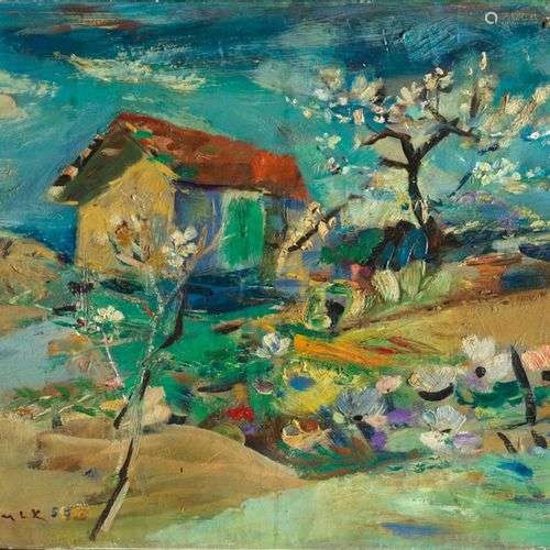 Ludwig KLIMEK (1912 - 1992) Paysage de campagne au printemps...