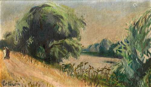 Robert LOTIRON (1886 - 1966) Paysage avec une route en bord ...