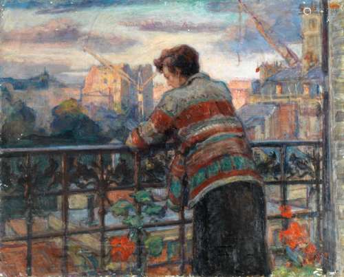Lucienne de MEIFFREN (1895 - 1995) Au balcon sur les jardins...