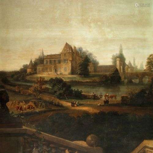 Ecole française du XIXe siècle Vue animée du château de Léva...