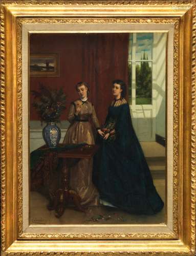 Edmond LAMBRICHS (1830 - 1887) Deux femmes dans un intérieur...