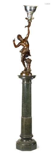 Ernest DAME (1845 - 1920) Pan tenant une lampe à huile. Bron...