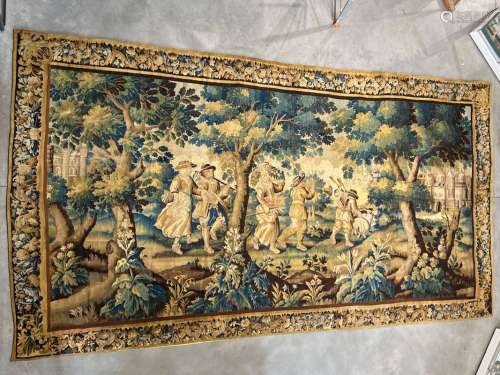 Importante tapisserie en laine et soie, Felletin (région d'A...