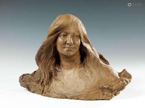 Théodore RIVIERE (1857-1912) Buste de femme Terre cuite sign...