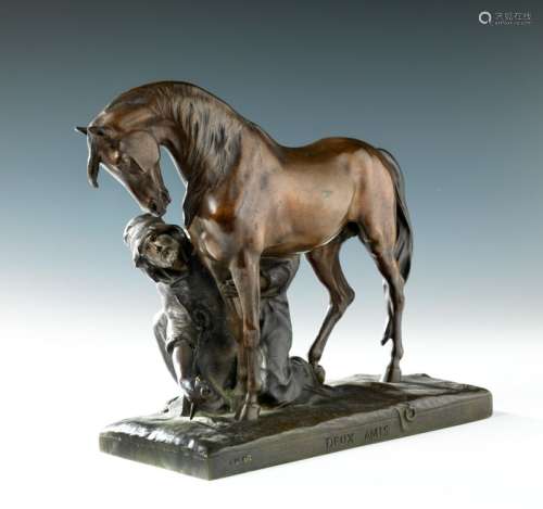 Victor PETER (1840 - 1918) Les deux amis, cheval et son palf...