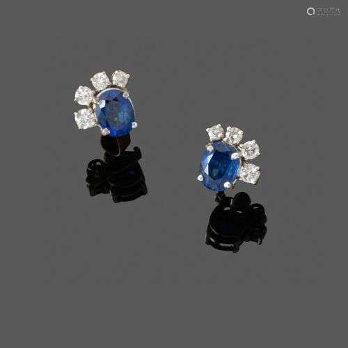 Paire de boucles d'oreilles En or gris 18k serti d'un saphir...