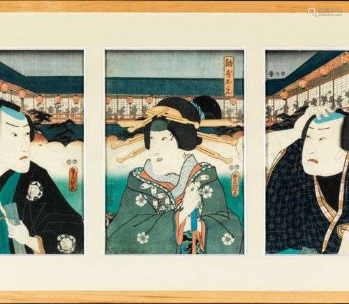 Toyokuni III (Kunisada I) Triptyque, trois acteurs Estampes ...