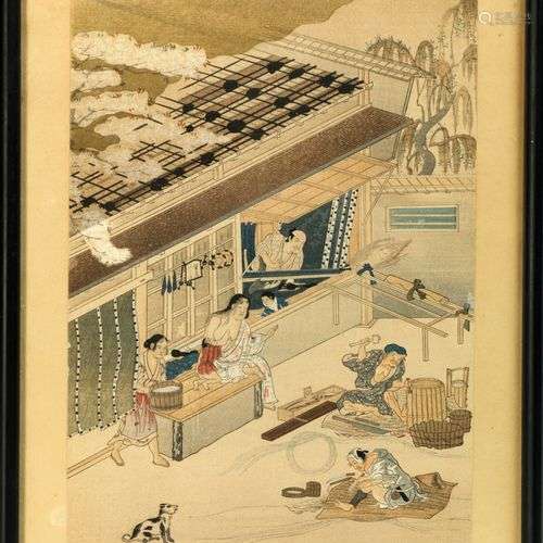 Estampe de Seiko Miyakawa Japon, XIXème siècle A décor de sc...