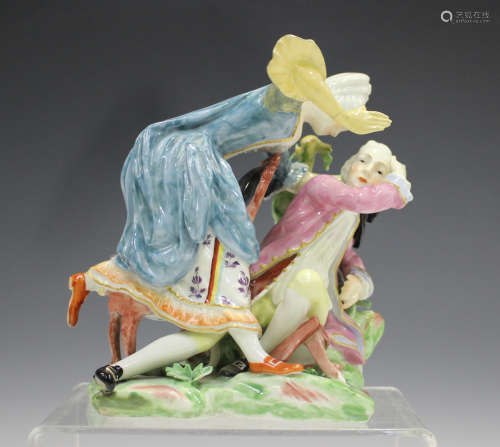 A Derby Fury Group, circa 1780, modelled as an angry lady le...