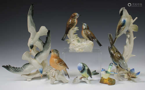 Five Karl Ens porcelain bird studies, including two chaffinc...