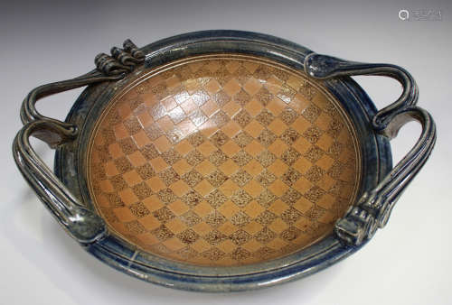 A David Osborne studio pottery two-handled circular bowl, th...