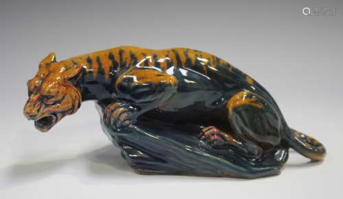 A rare Royal Doulton Sung Flambé tiger, early 20th century, ...