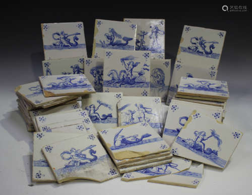 A group of approximately eighty Dutch Delft blue and white t...